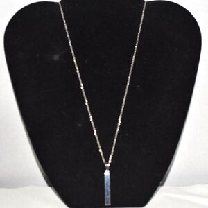 Retro Glam Silver Tone 1" Bar Pendant !9" Link Chain Y2K Hipster Unisex Necklace